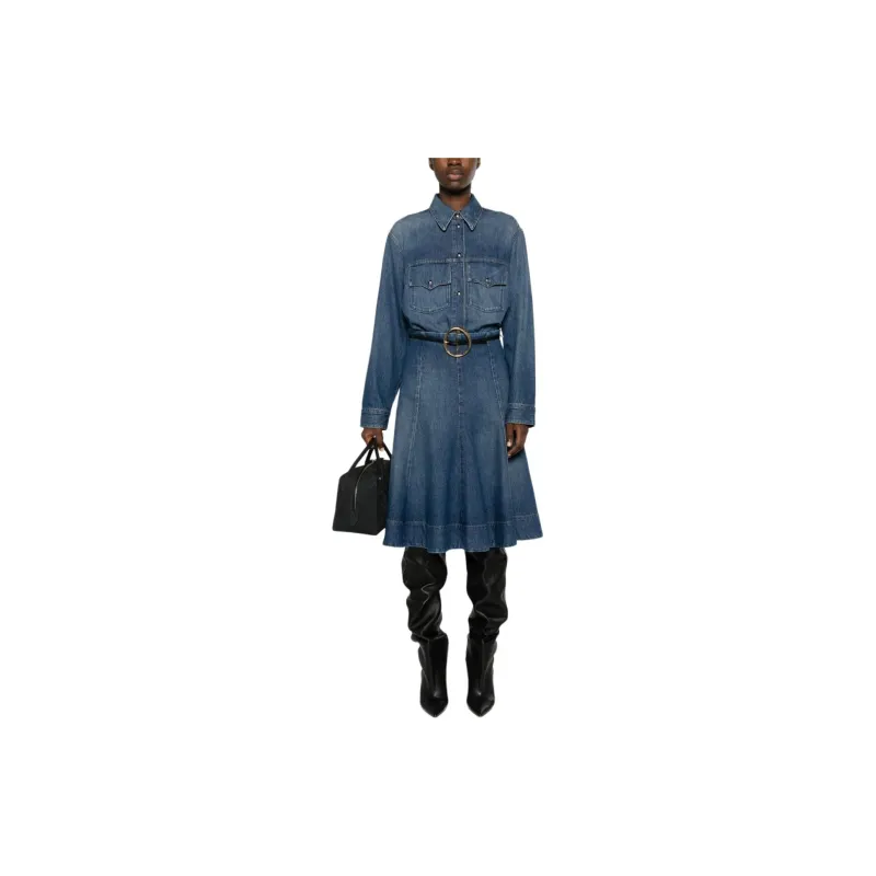 KHAITE The Lennox Low-Rise Denim Skirt-1