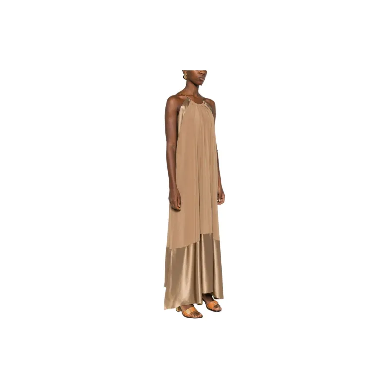 MaxMara Samaria Jersey And Satin Long Dress Sleeveless Dress Women's Earth Tone-4