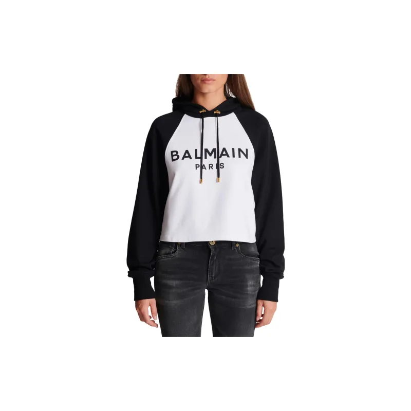 BALMAIN Logo Printed Drawstring Hoodie-5