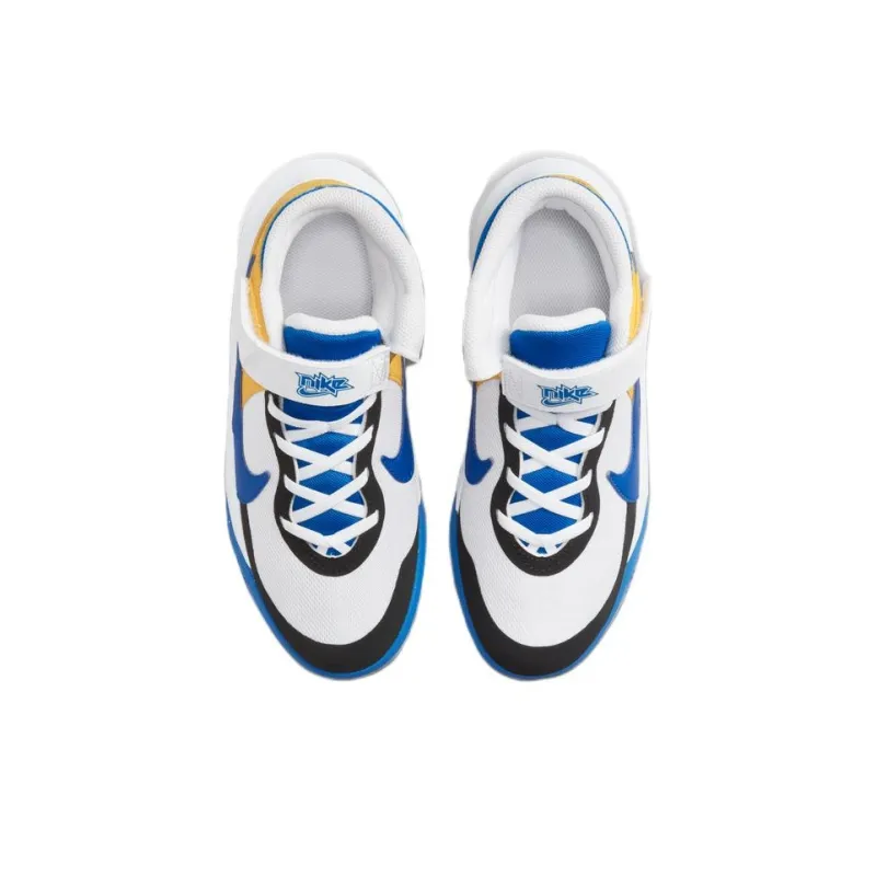 Nike Team Hustle D 10 Flyease Breathable Support Mid Top Children's Basketball Shoes White Blue Unisex-3