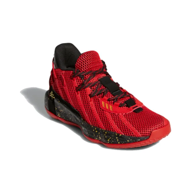 Adidas D Lillard 7 Breathable Low Top Basketball Shoes Red Black Gold Teenagers-1