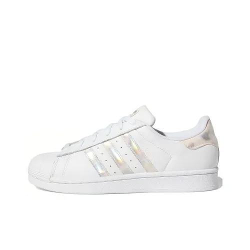 Adidas Originals Superstar Series Glitter Mesh J Breathable Low Top Kids' Skateboarding Shoes White Sequins Teenagers