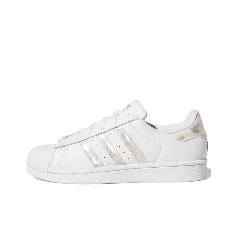 Adidas Originals Superstar Series Glitter Mesh J Breathable Low Top Kids' Skateboarding Shoes White Sequins Teenagers-0