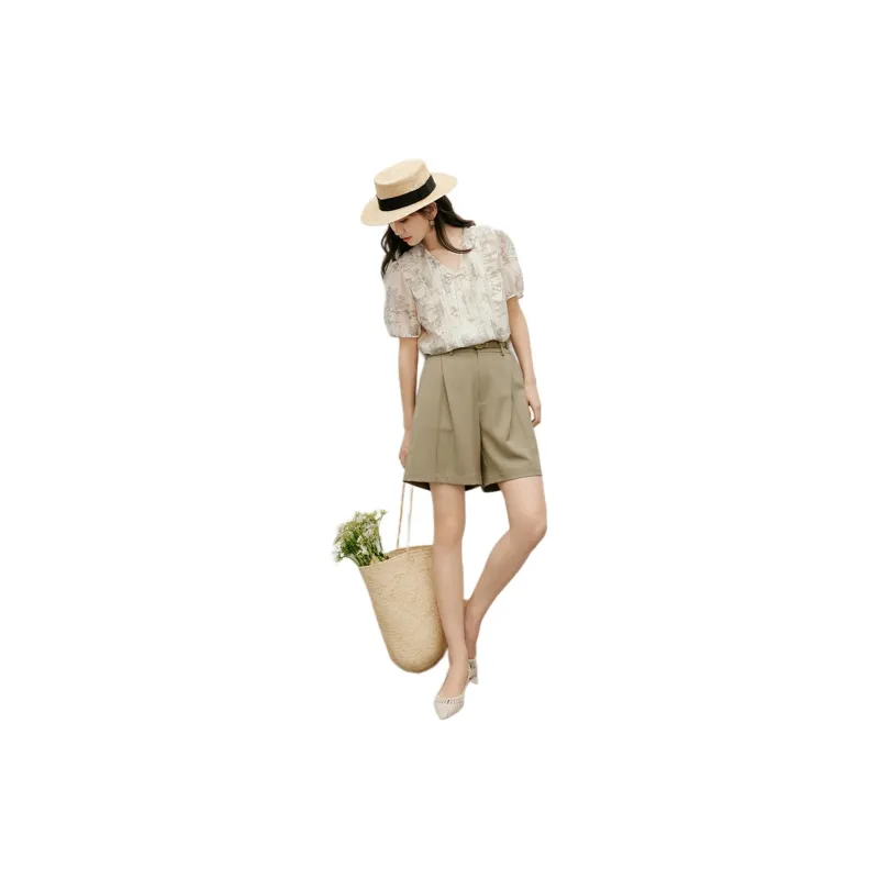Hopeshow Shirt Women's Beige Base With Flowers-2