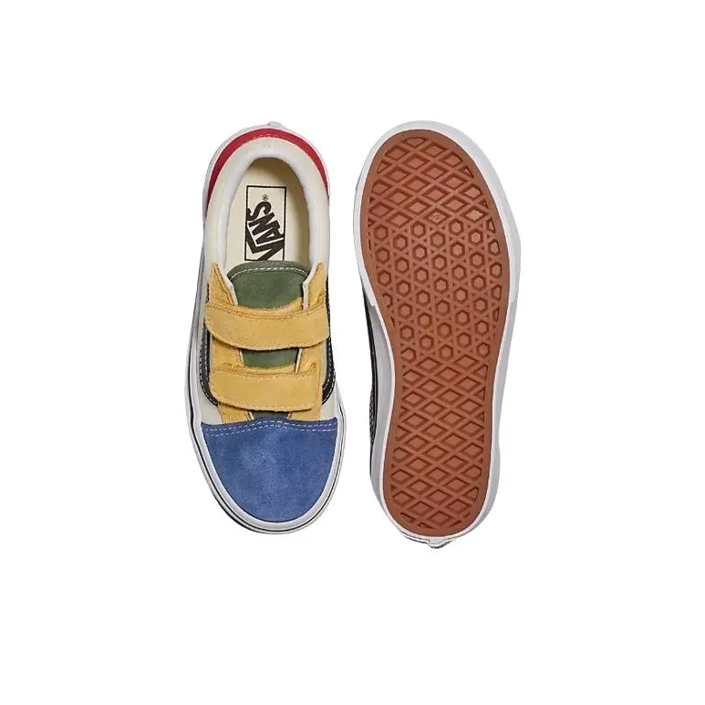 Vans Old Skool Anti Slip Wear Resistant Low Top Kids' Skateboarding Shoes White Blue Kids'-3