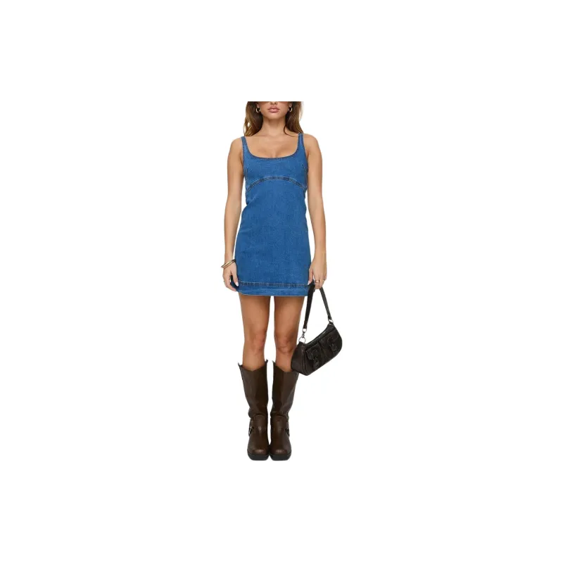 PRINCESS POLLY RAUTHA DENIM MINI DRESS Slip Dresses Women's MID WASH/Washed Blue-2