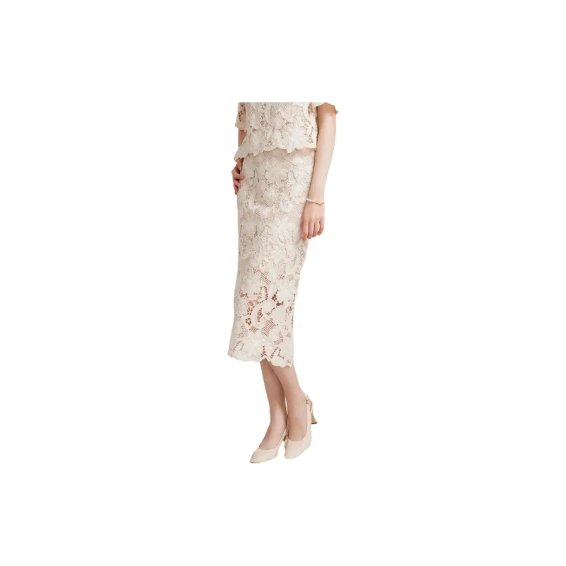 Goodland Casual Long Skirts Women's Cream White-2