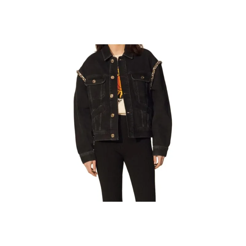 Sandro Crystal embellished Denim Jacket-4