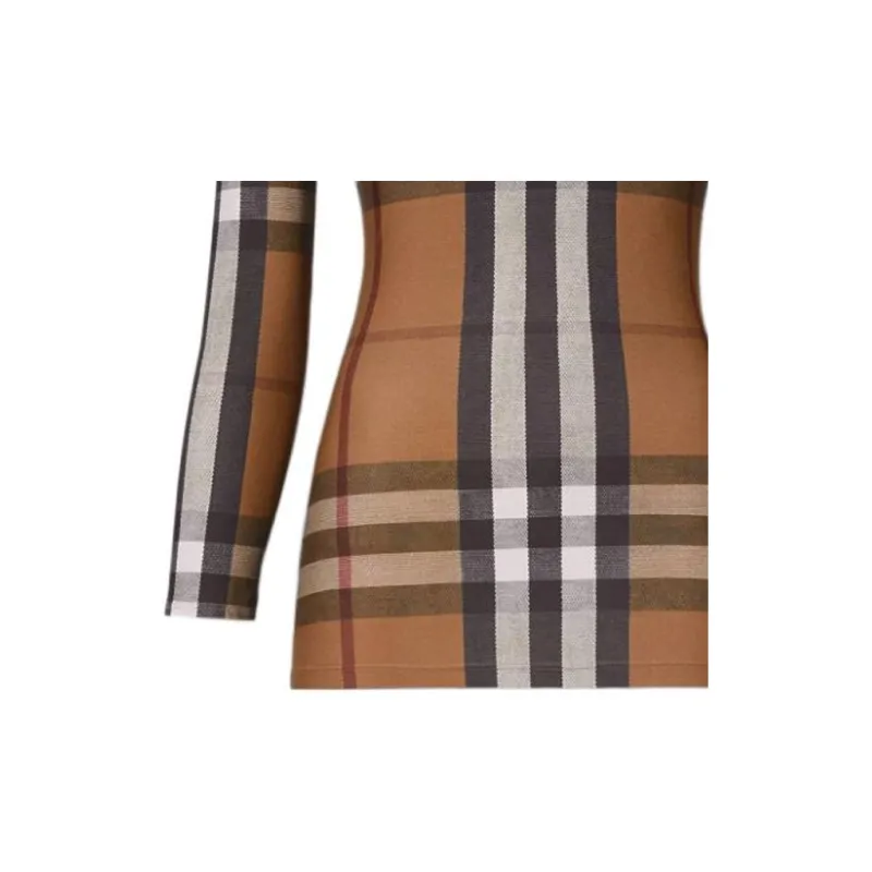 Burberry FW22 Woman's Stretch Jersey With Tartan Motif Top Brown-6