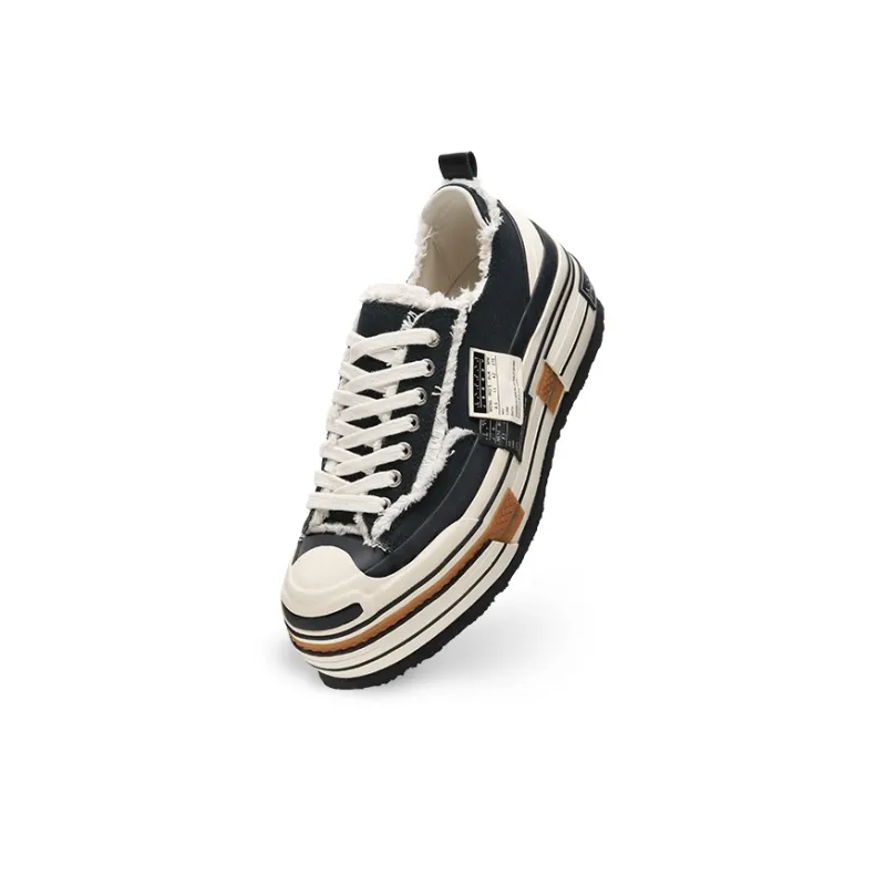 VESSEL V Smile Shoes Wear Resistant Height Increasing Low Top Skateboard Shoes Unisex Black-2