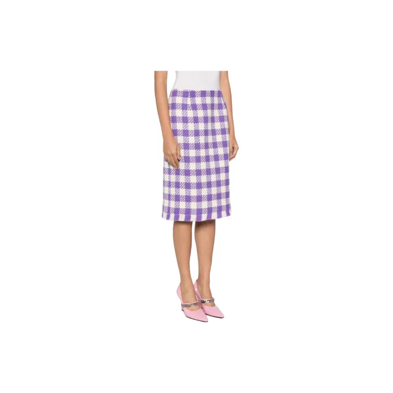 Oscar De La Renta Checked Tweed Midi Skirt-3