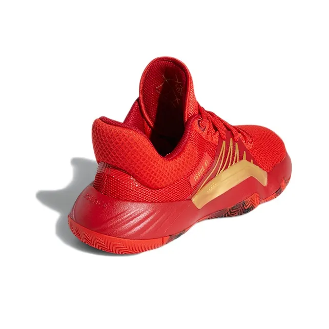 Adidas D.O.N. Issue #1 J Slip Resistant And Breathable Low Top Performance Basketball Shoes Red Gold Teenagers-3