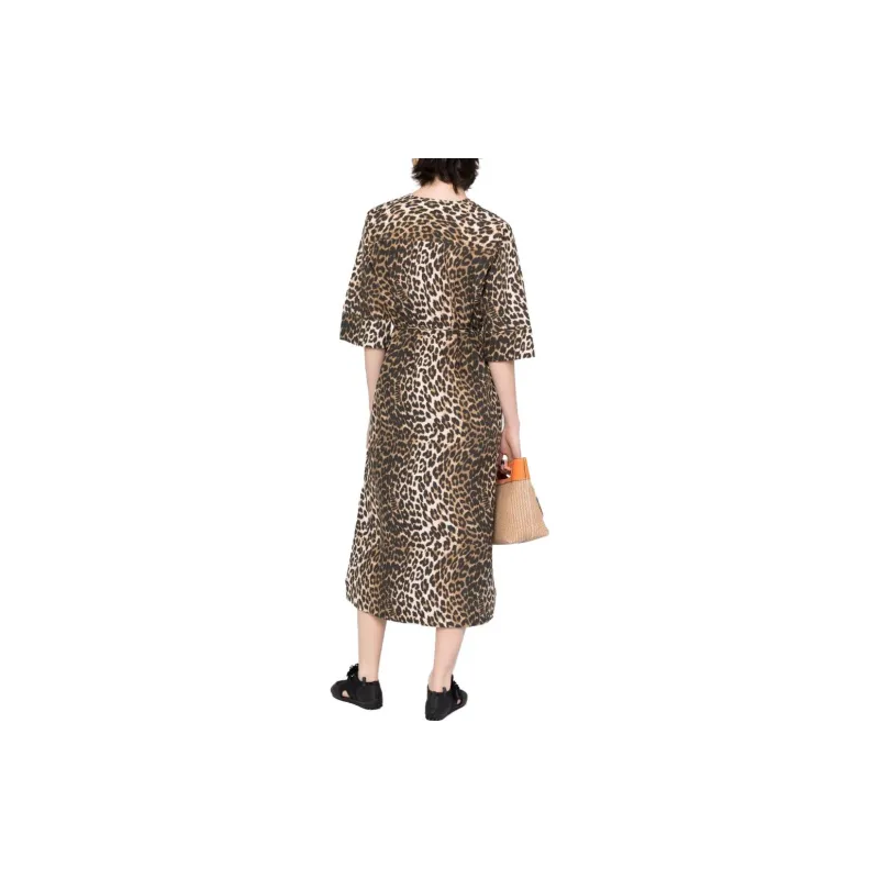 GANNI Leopard Printed Short-Sleeved Midi Dress-1