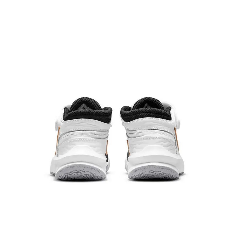 Nike Team Hustle D 10 FlyEase Abrasion Resistant Mid Top Basketball Shoes White Gold Black Children Aged 3 7 Years Old-4