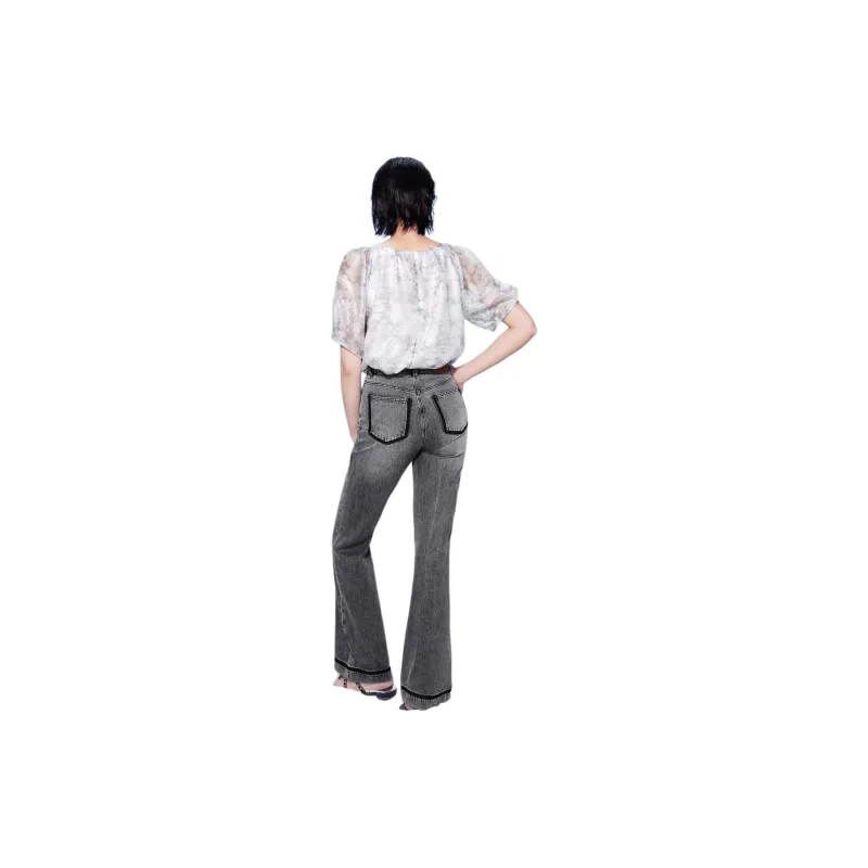 TKY SHOP Chiffon Shirt Women's Ink Wash Print-2