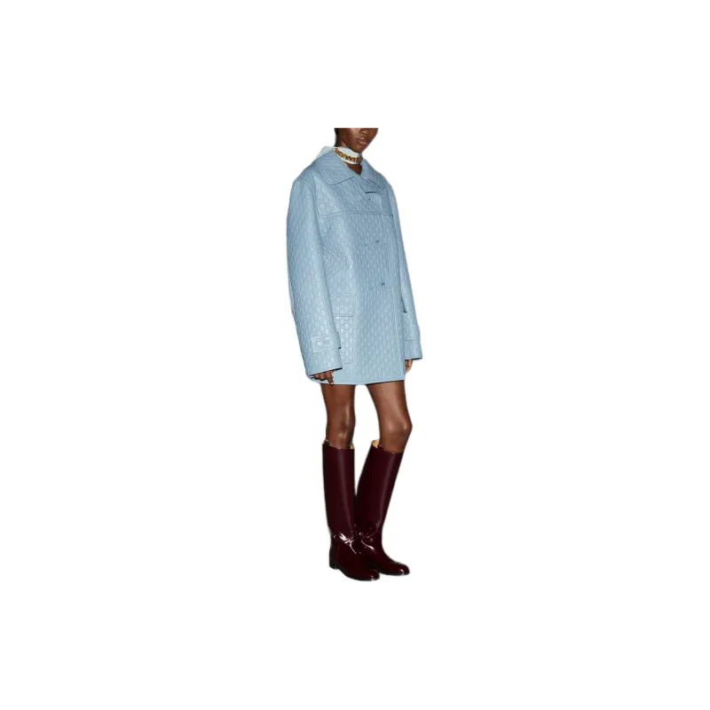 GUCCI FW24 Leather Jacket Women's Light Blue-3