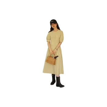 SOLIGHTER Short Sleeved Dresses Women's Coconut Yellow