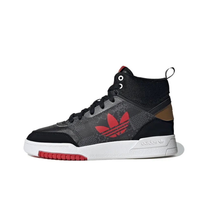 Adidas Originals Drop Step J Abrasion Resistant High Top Skateboard Shoes Black Red Teenagers-0