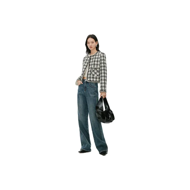 Hopeshow SS24 Jackets Coats Women's White Base Black Plaid-2