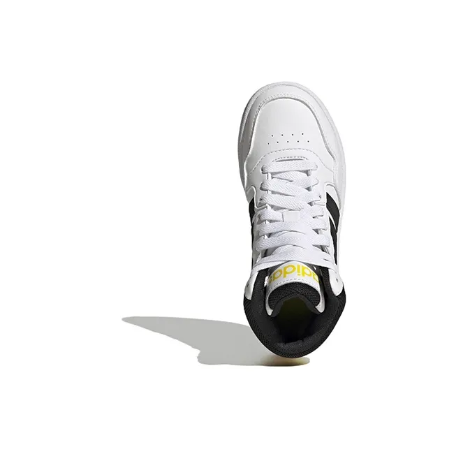 Adidas Neo Hoops Mid K Anti Slip Wear Resistant Mid Top Skateboard Shoes White Black Yellow Kids'-4