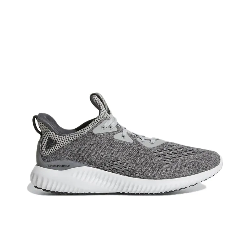 Adidas AlphaBounce Em J Abrasion Resistant Slip Resistant Low Top Kids' Running Shoes Gray Teenagers-1