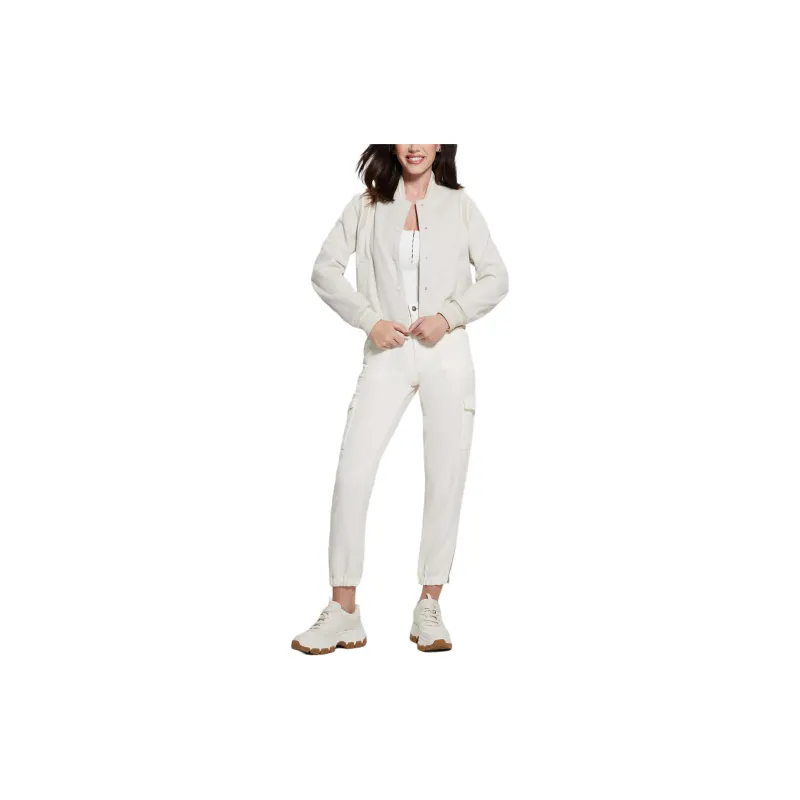 GUESS Signature Flight Jacket Jackets Coats Women's White-3