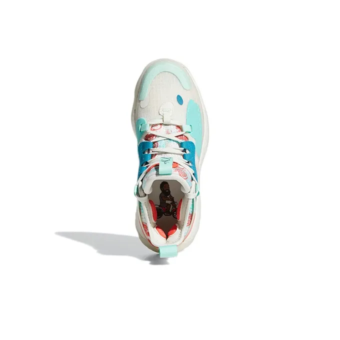 Adidas Harden Vol.5 Abrasion Resistant Low Top Children's Basketball Shoes White Green Red Teenagers-4