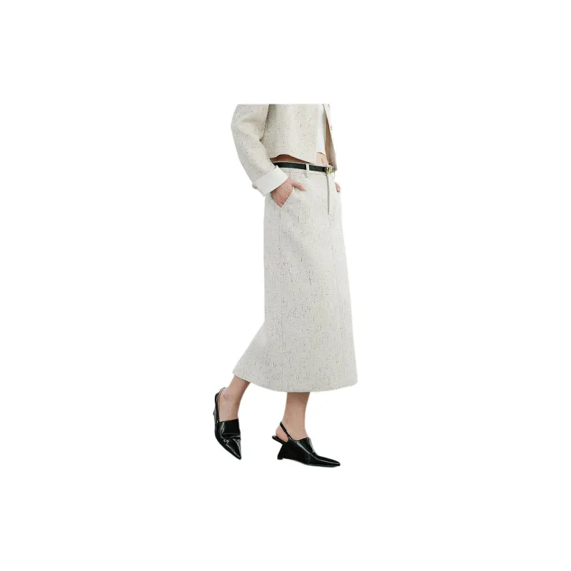 Hopeshow Casual Long Skirt Women's Light Beige-1