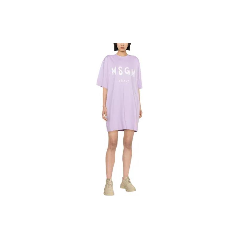 MSGM Short Sleeved Dress Women's Lavender Purple-3