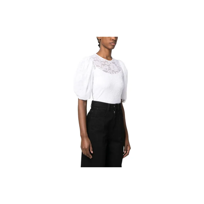 MSGM Floral-lace Puff-sleeve Top-2