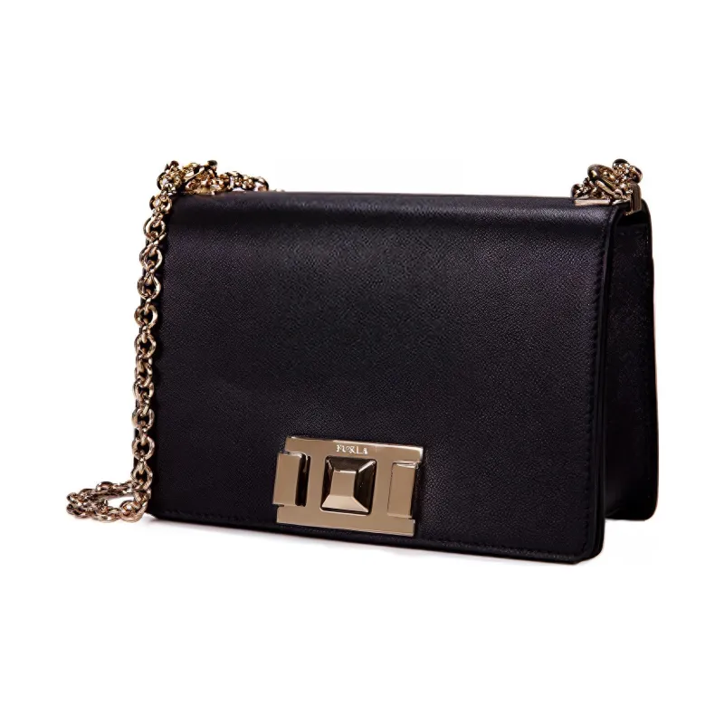 Furla Mimi Collection Cow Leather Small Square Bag Shoulder Bag, Crossbody Bag Mini Women's Black-2