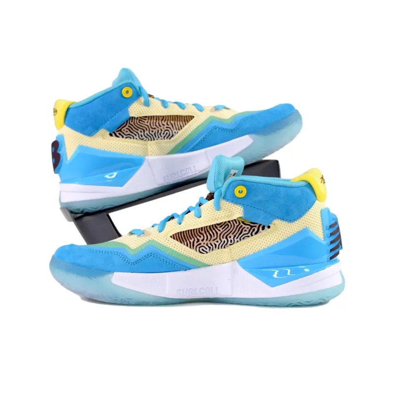 New Balance Kawhi 1 Slip Resistant Mid Top Children's Basketball Shoes Blue Yellow Teenagers-2