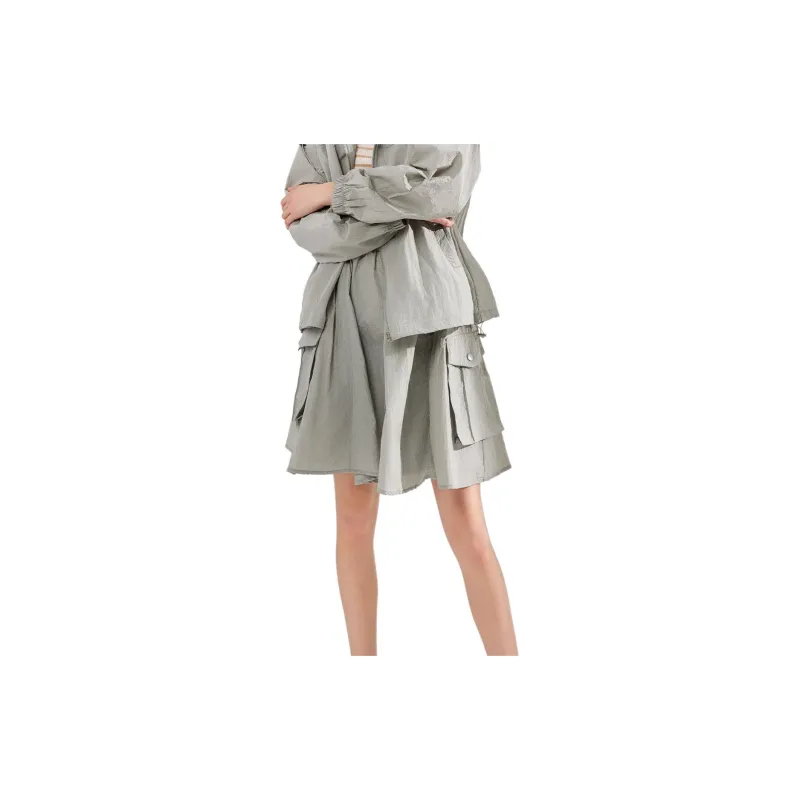 NAWAIN Cargo Short Skirts Women's Light Gray Blue-3