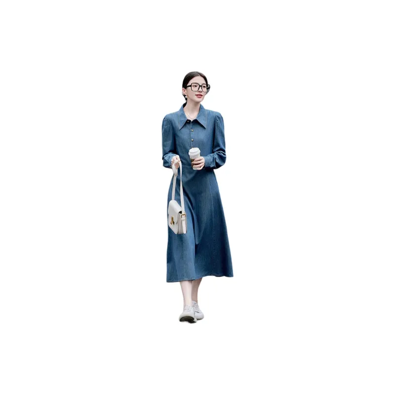 【dme】 Long Sleeved Dresses Women's Medium Denim Blue-4