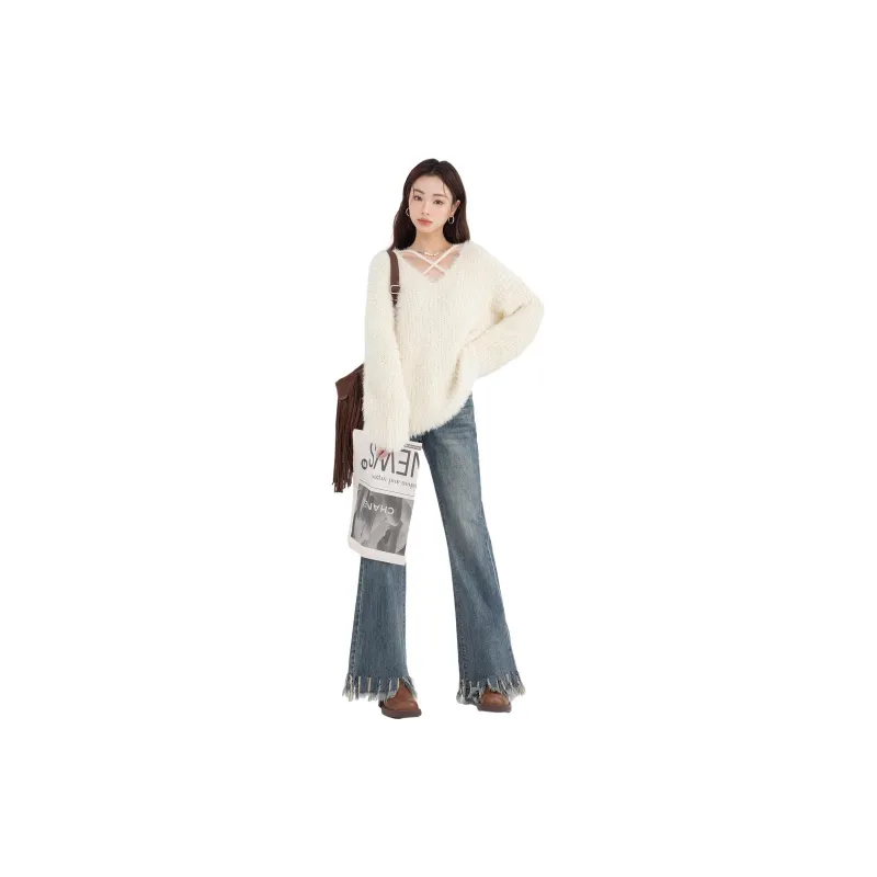 OYANXI Casual Suits Women's Cream Apricot+Denim Blue-1