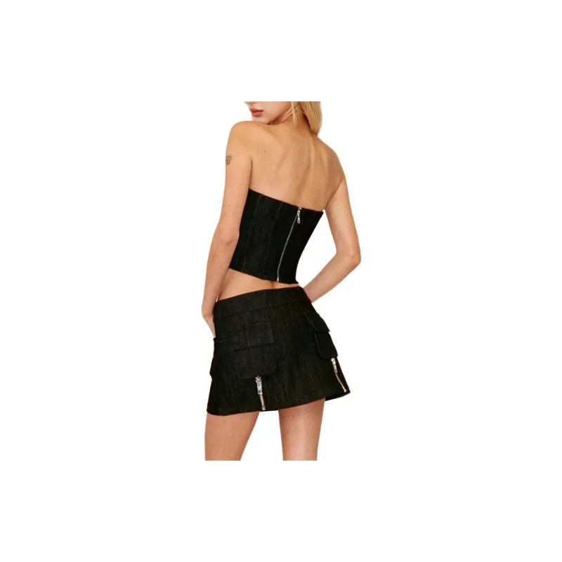 With Jean Denim Short Skirts Women's Black-2