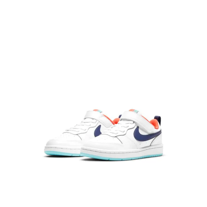 Nike Court Borough 2 Support Low Top Kids' Skateboarding Shoes White Blue Orange Children Aged 3 7 Years Old-2