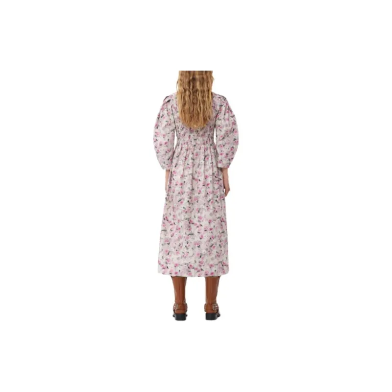 GANNI Floral Printed Square Neck Midi Dress-3