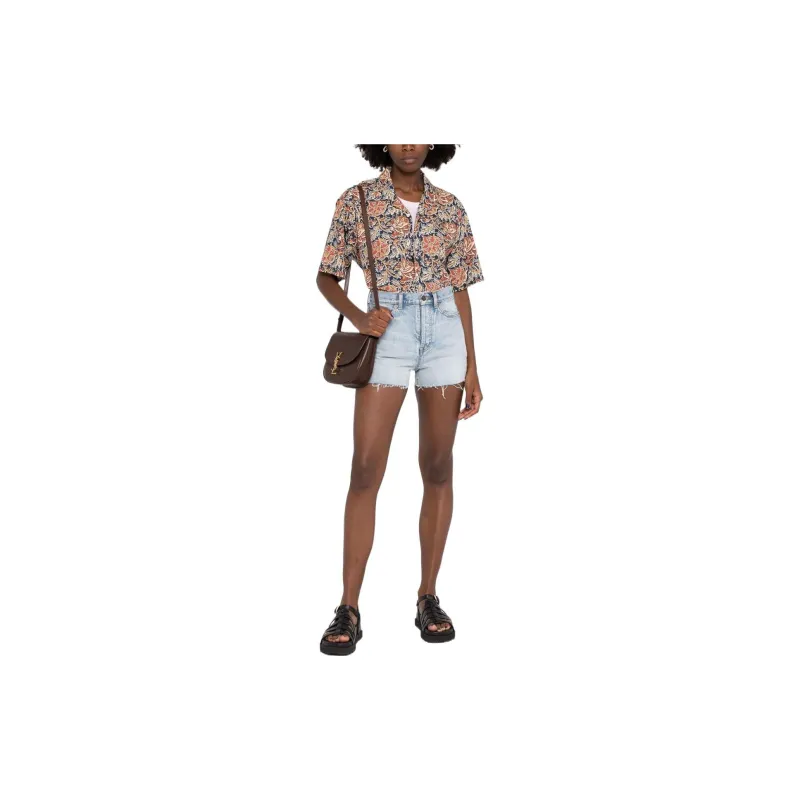 SAINT LAURENT High Waist Raw Edge Denim Shorts-1