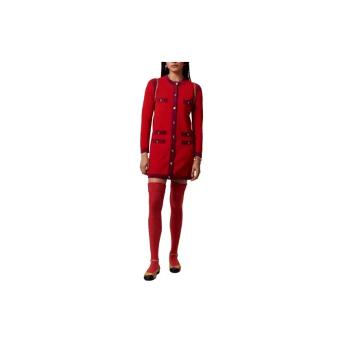 CHANEL Long-Sleeved Dresses Women's Red