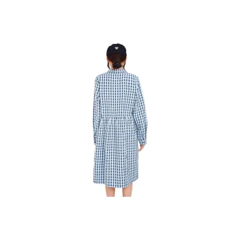 MUGUOGUOMU Long Sleeved Dresses Women's Blue Plaid