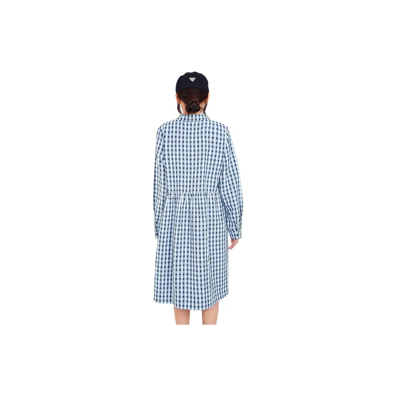 MUGUOGUOMU Long Sleeved Dresses Women's Blue Plaid-0