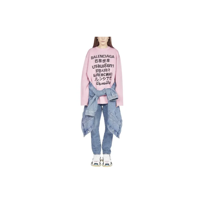 Balenciaga Languages Intarsia Knit Sweater Pink-1