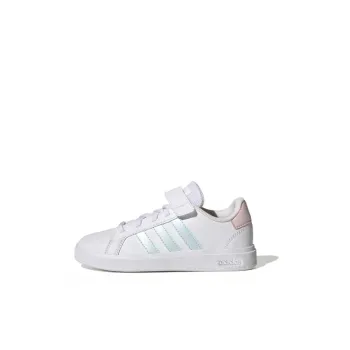 Adidas Neo GRAND COURT 2.0 EL K Wear Resistant Low Top Skateboard Shoes White Green Pink Kids'