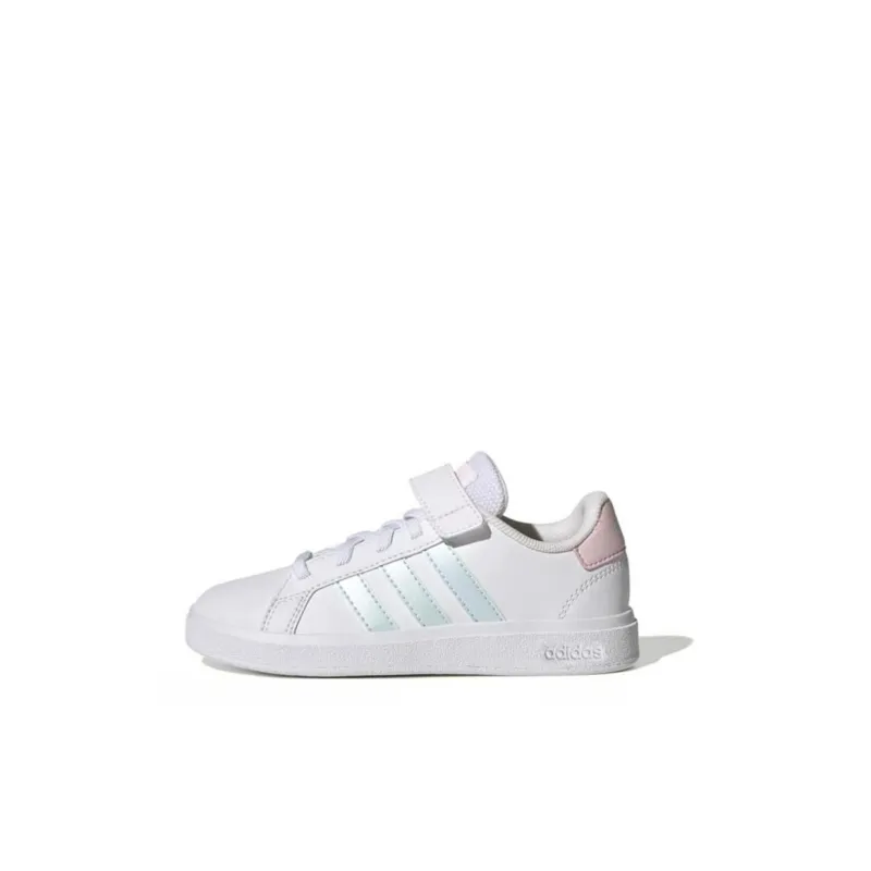 Adidas Neo GRAND COURT 2.0 EL K Abrasion Resistant Low Top Skateboard Shoes White Green Pink Kids'-0