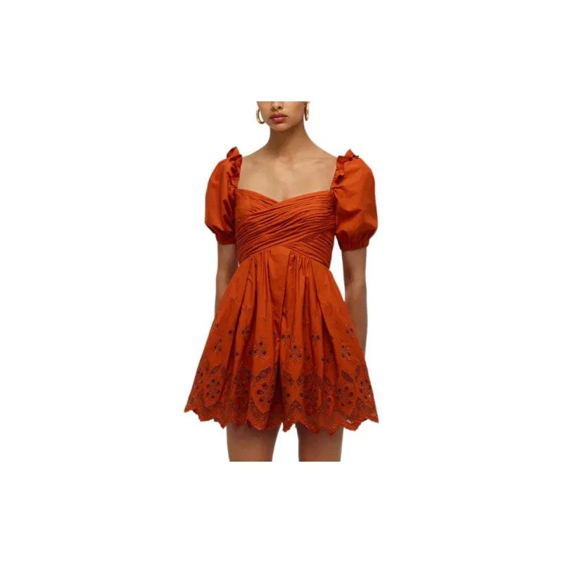 Self portrait Short Sleeved Dresses Women's Orange-1