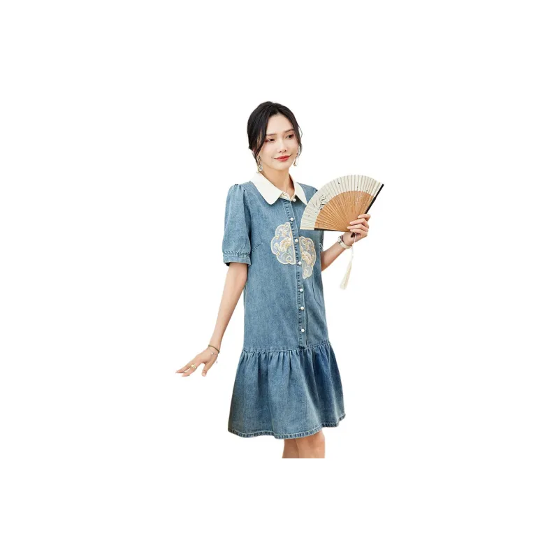 TERRE BLEUE SS24 Short Sleeved Dresses Women's Denim Blue-2