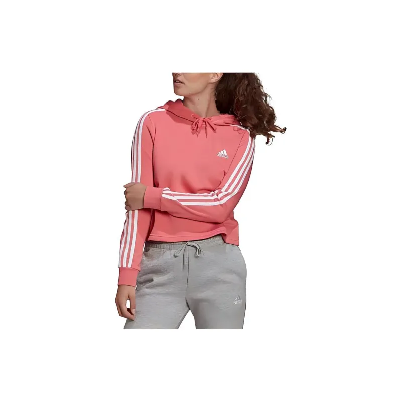 Adidas Essentials 3-Stripes Cropped Hoodie Sweatshirt Women's Pink-3