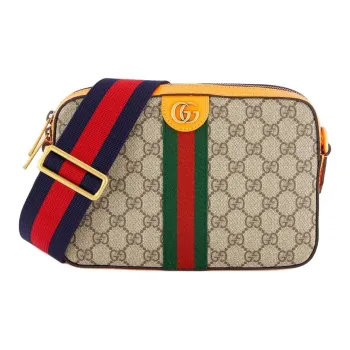 GUCCI Ophidia Canvas With Leather Canvas Bag Shoulder Bag Crossbody Bag Small Size Men's Beige & Ebony With Orange