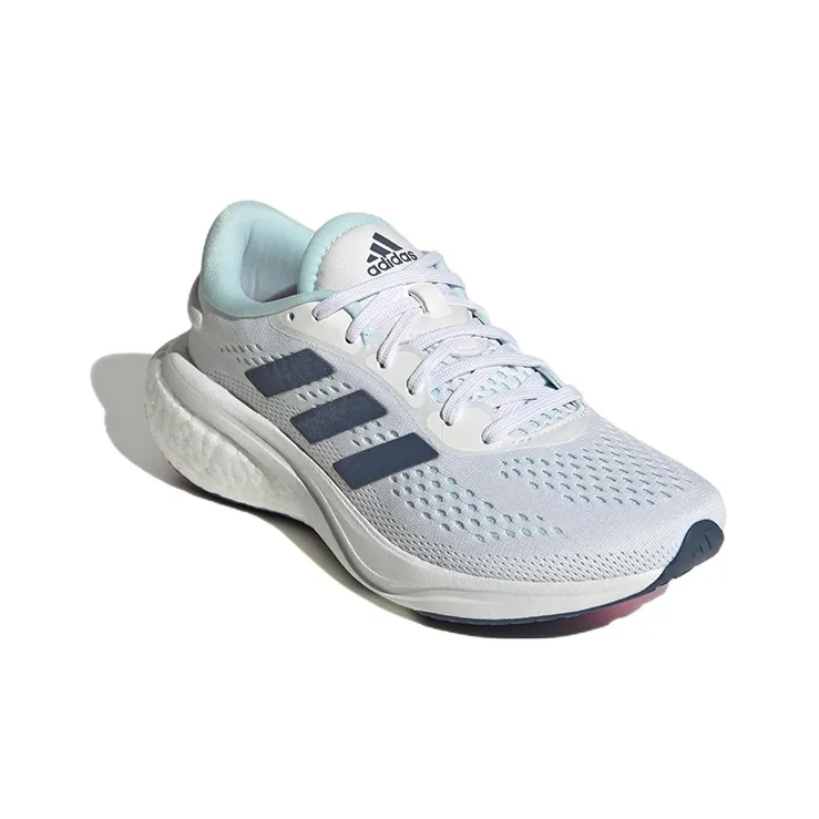 Adidas Supernova 2 J Abrasion Resistant Breathable Low Top Running Shoes White Blue Teenagers-2
